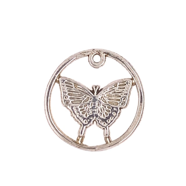 Sterling Silver Butterfly Inside Circle Pendant